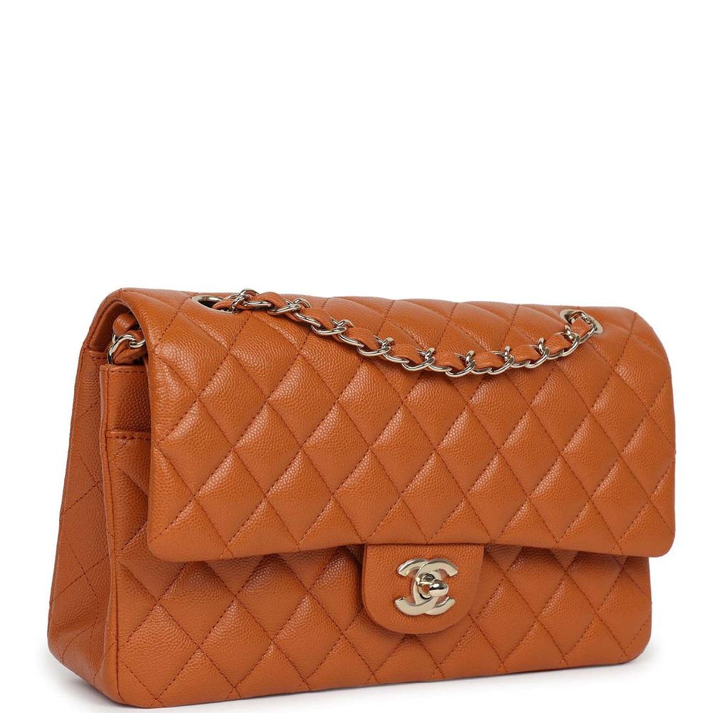 Chanel Medium Classic Double Flap Bag Caramel Shiny Caviar Light Gold Hardware