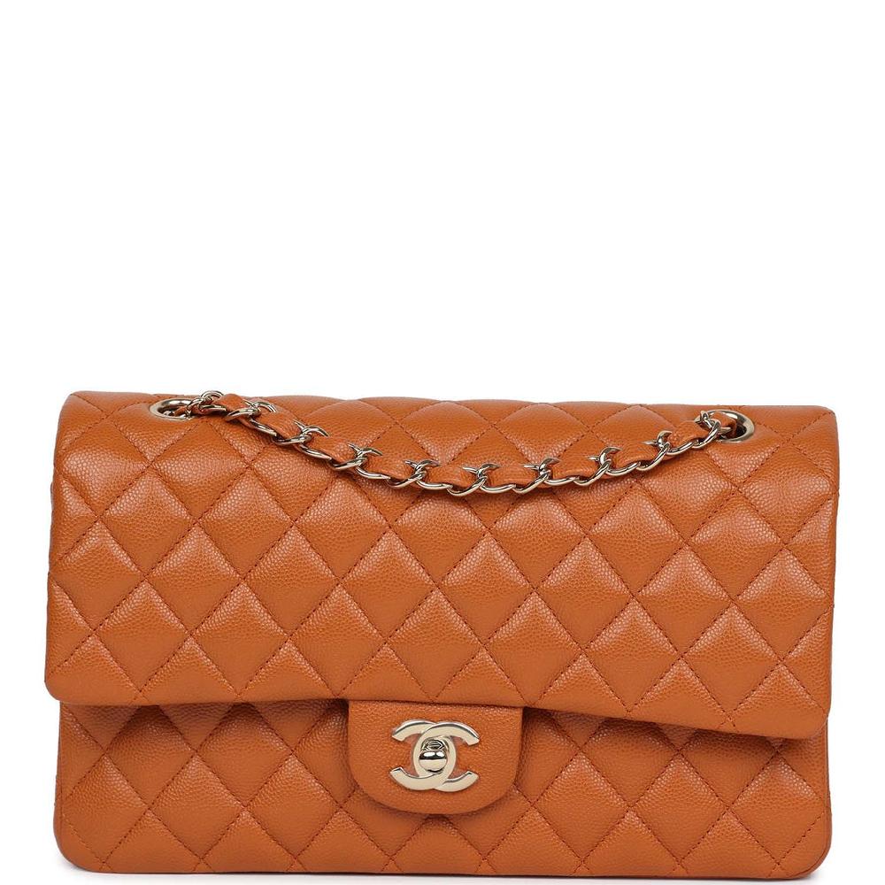 Chanel Medium Classic Double Flap Bag Caramel Shiny Caviar Light Gold Hardware