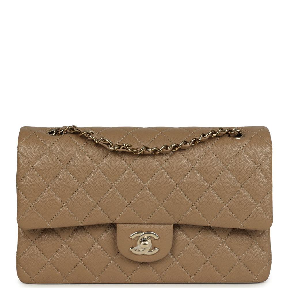 Chanel Medium Classic Double Flap Bag Light Brown Caviar Light Gold Hardware