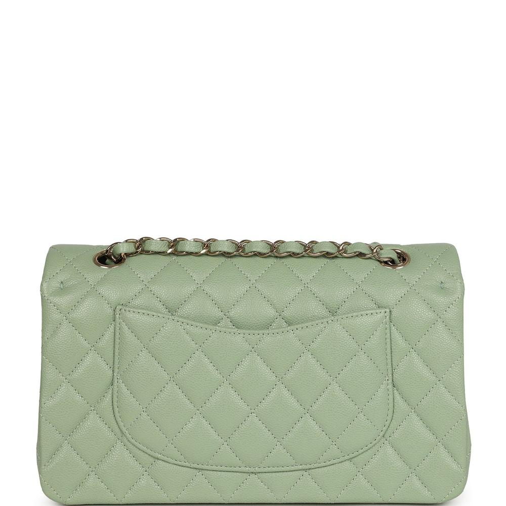 Chanel Medium Classic Double Flap Bag Light Green Caviar Light Gold Hardware