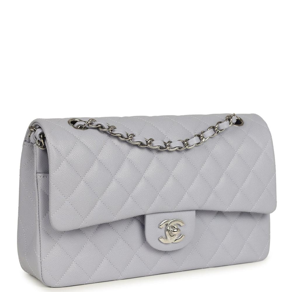 Chanel Medium Classic Double Flap Bag Light Purple Caviar Silver Hardware