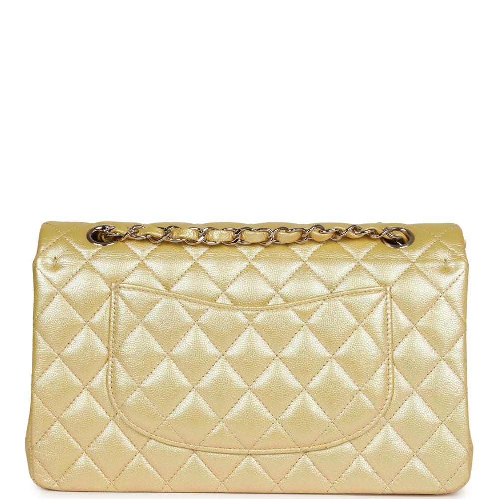 Chanel Medium Classic Double Flap Bag Yellow Iridescent Caviar Light Gold Hardware