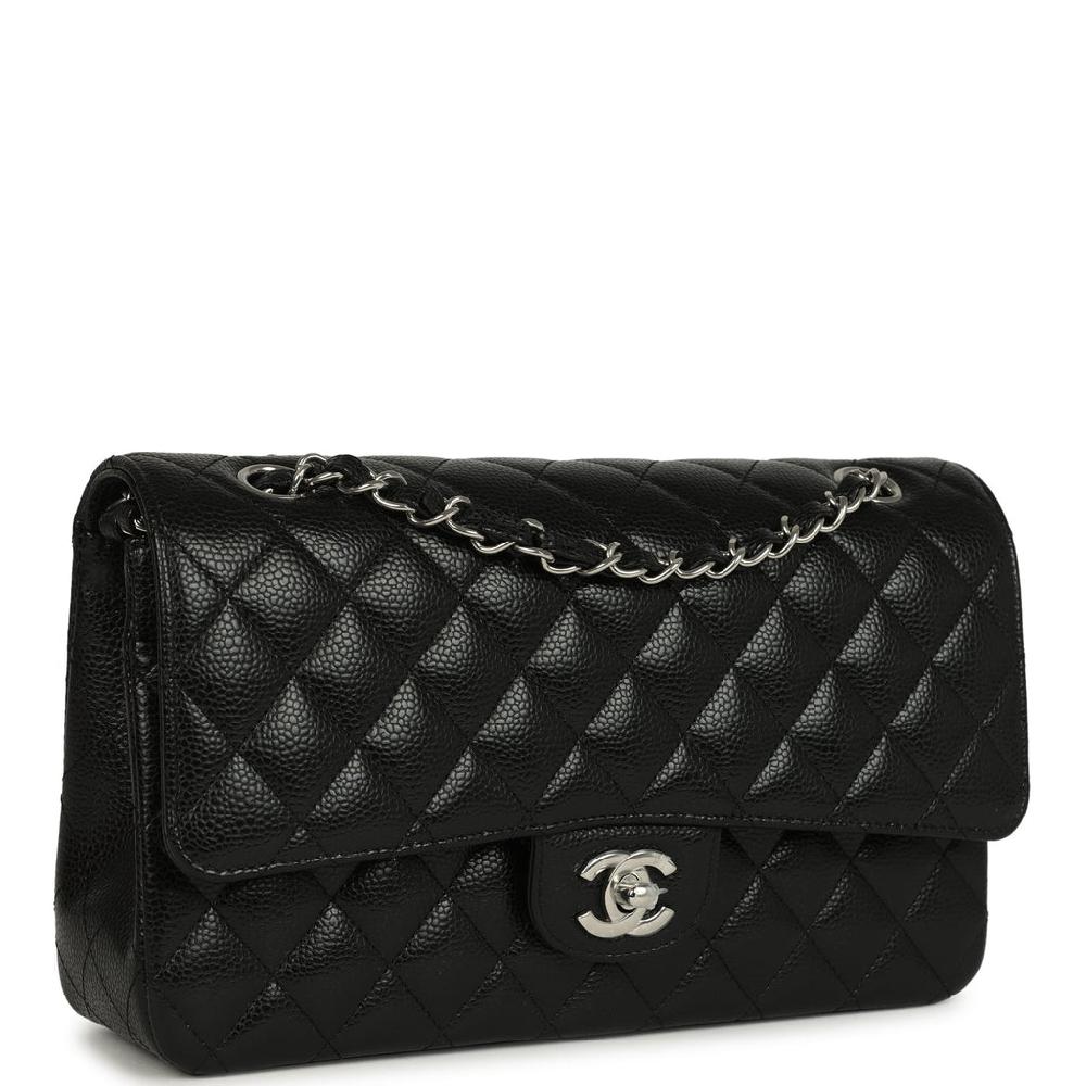 Chanel Medium Classic Double Flap Black Caviar Silver Hardware