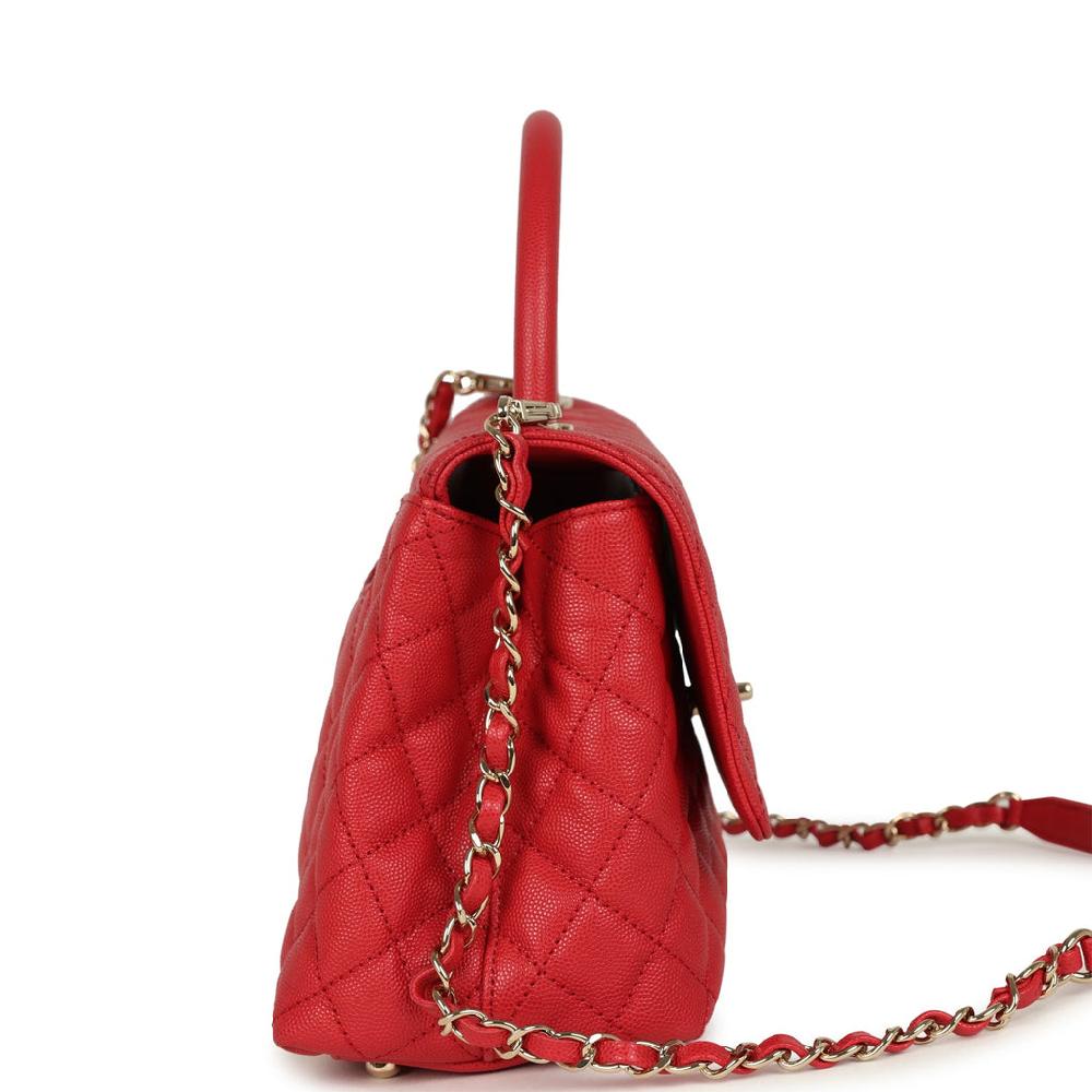 Chanel Medium Coco Handle Flap Bag Red Caviar Light Gold Hardware