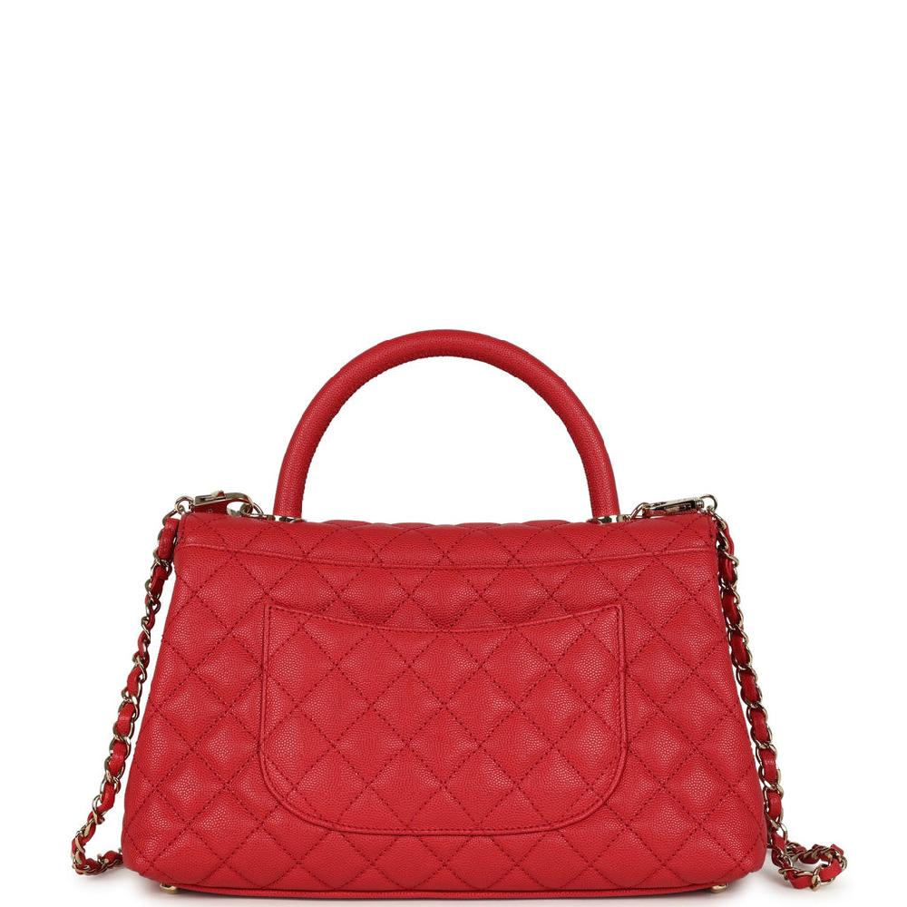Chanel Medium Coco Handle Flap Bag Red Caviar Light Gold Hardware