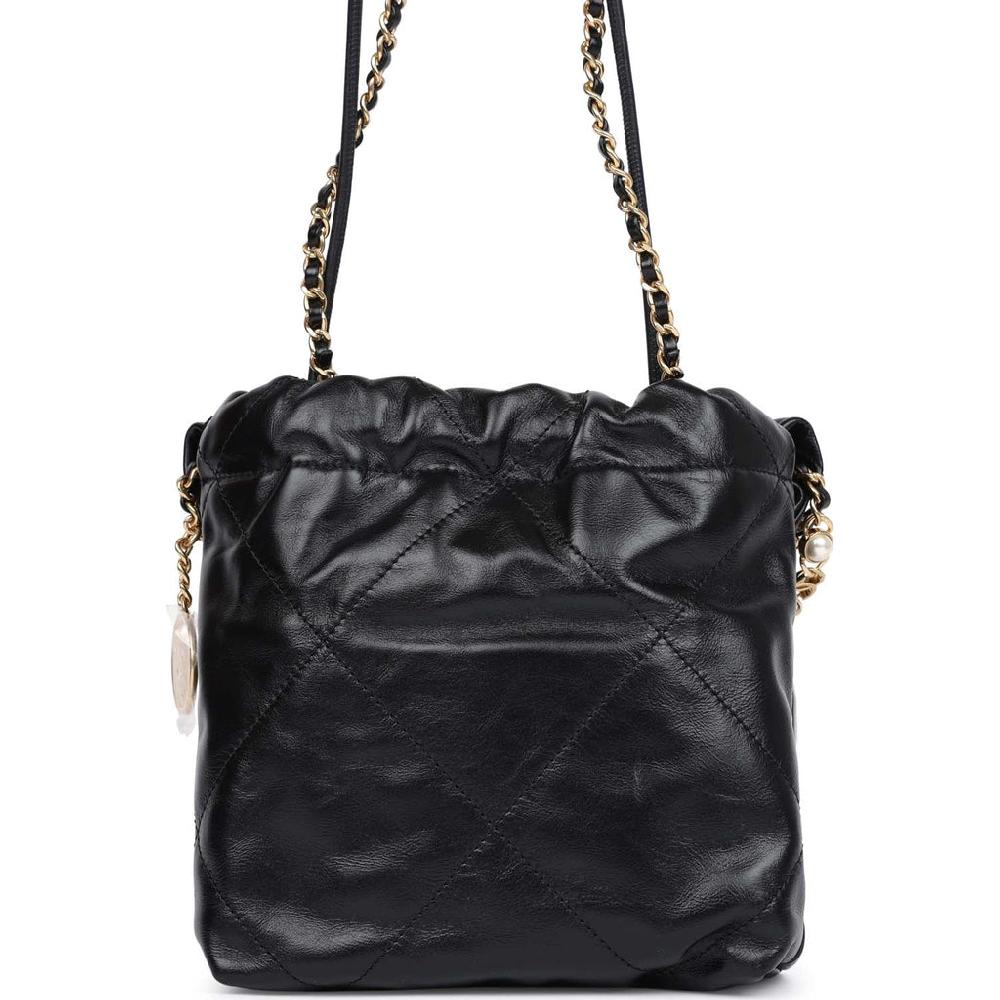 Chanel Mini 22 Bag Black Calfskin Pearls & Gold Hardware