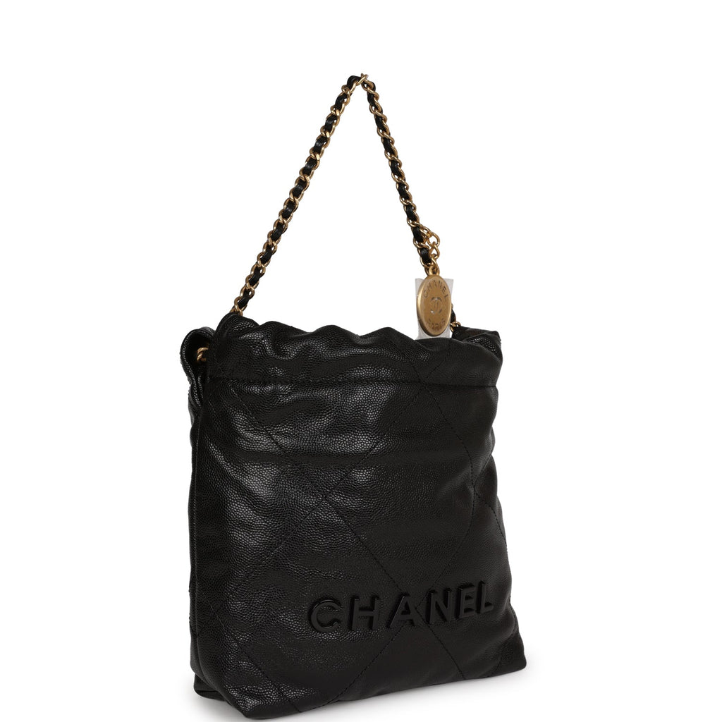 Chanel Mini 22 Bag Black Grained Calfskin Gold Hardware