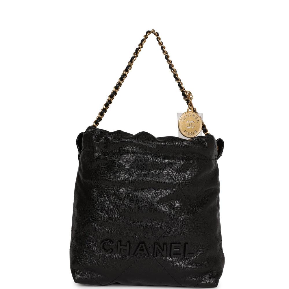 Chanel Mini 22 Bag Black Grained Calfskin Gold Hardware