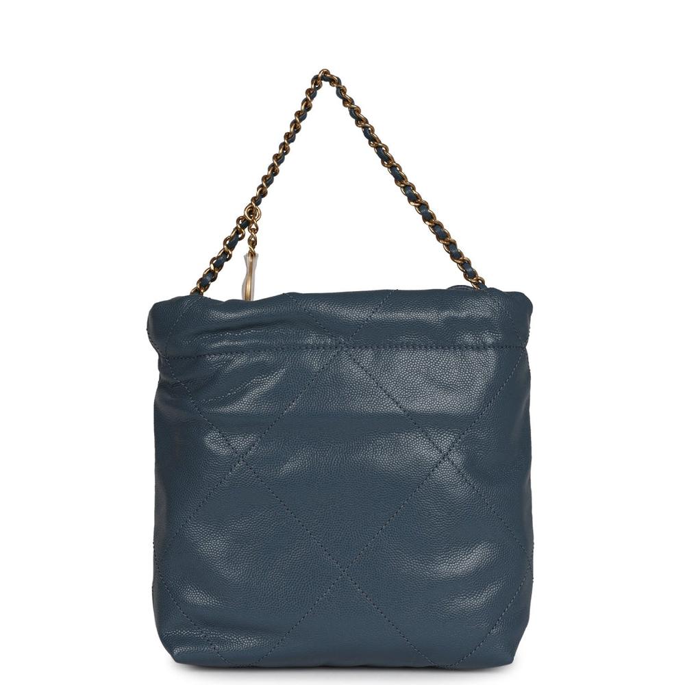 Chanel Mini 22 Bag Blue Grained Calfskin Gold Hardware
