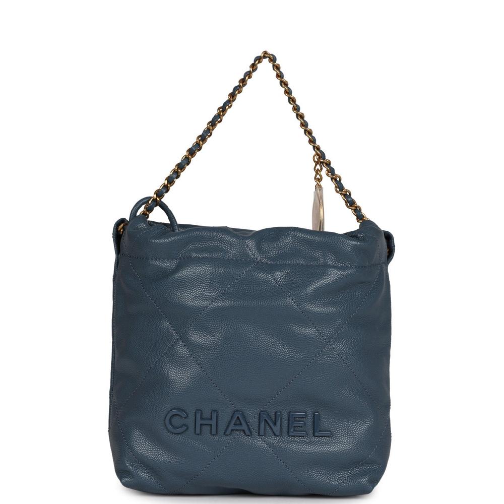 Chanel Mini 22 Bag Blue Grained Calfskin Gold Hardware