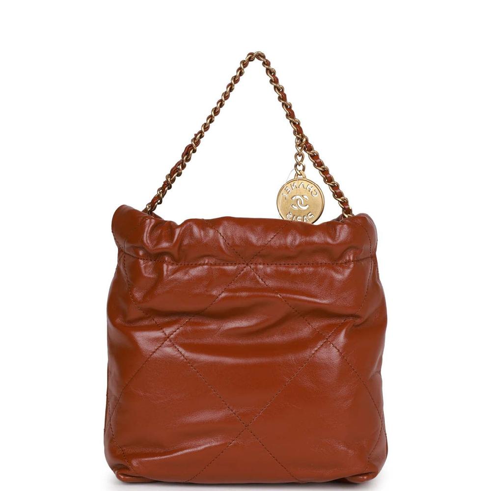 Chanel Mini 22 Bag Brown Calfskin Gold Hardware