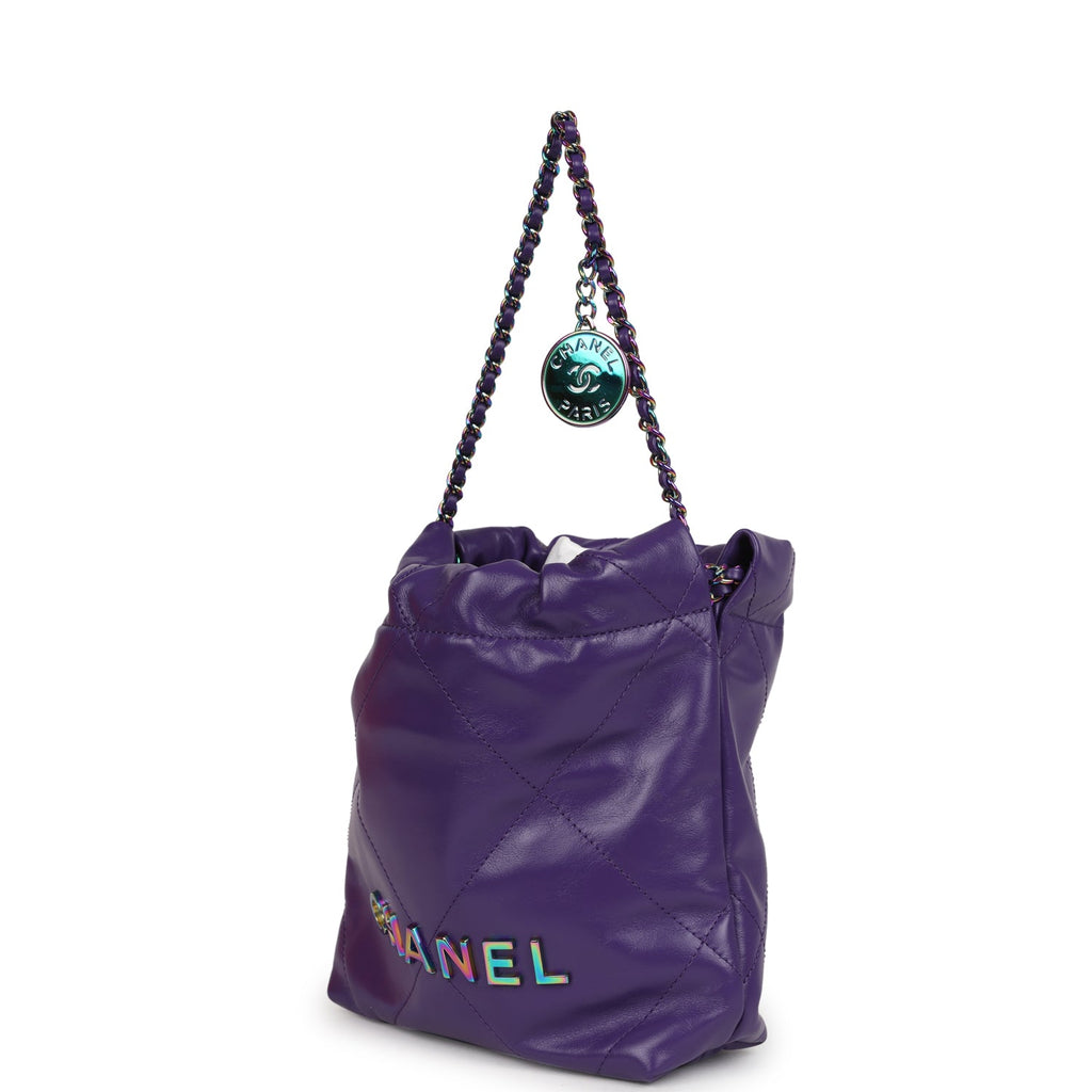 Chanel Mini 22 Bag Dark Purple Lambskin Rainbow Hardware
