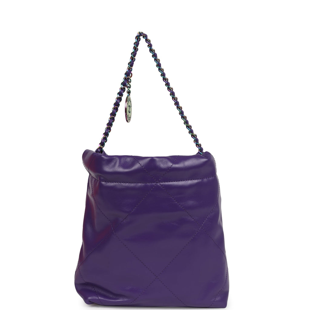 Chanel Mini 22 Bag Dark Purple Lambskin Rainbow Hardware