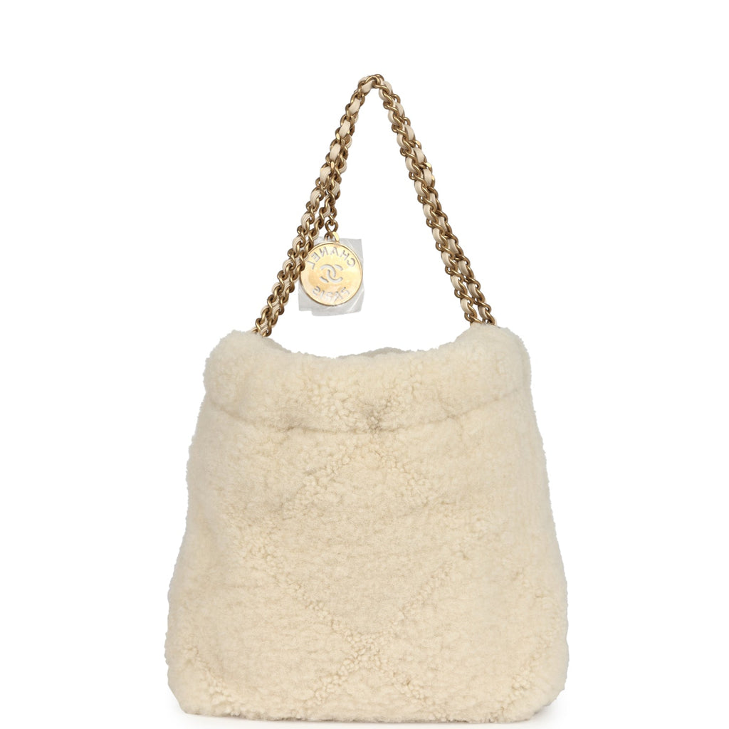 Chanel Mini 22 Bag Ecru Shearling Gold Hardware
