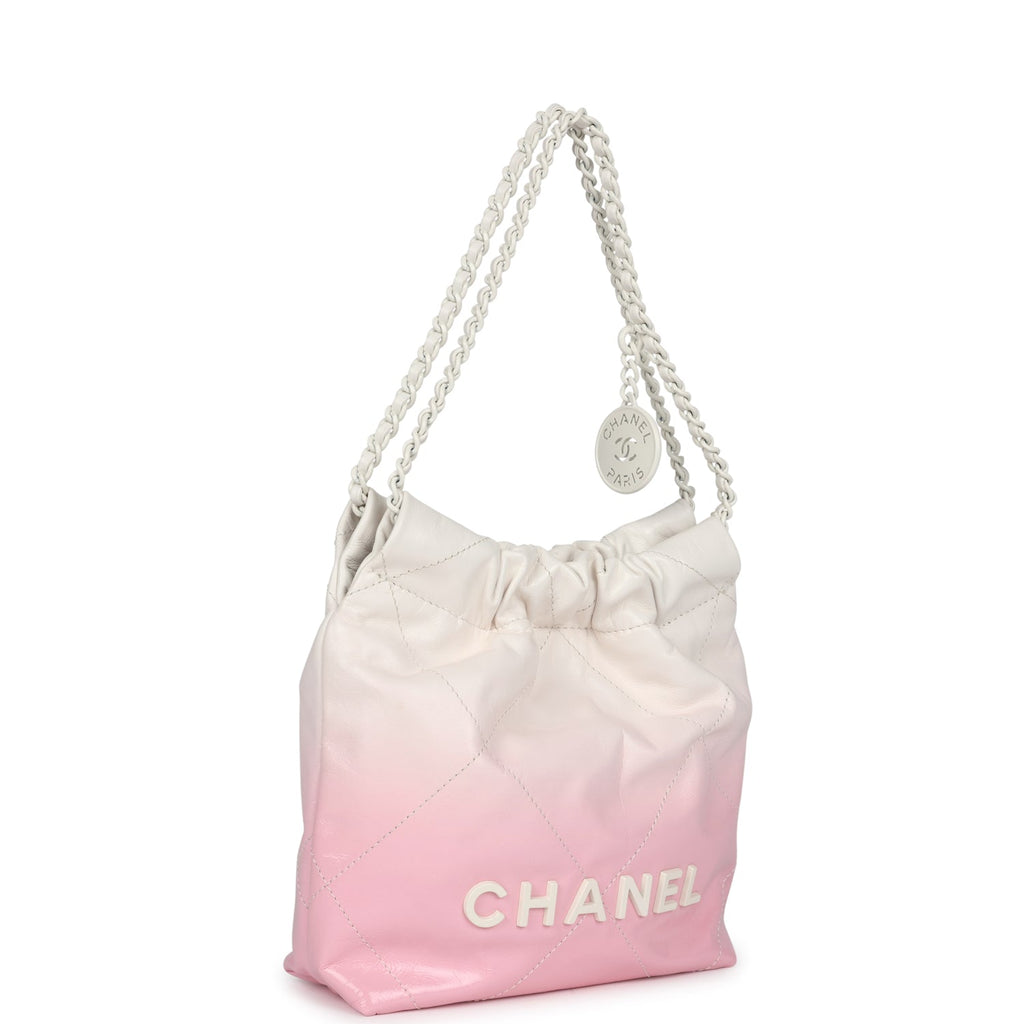 Chanel Mini 22 Bag Pink And White Ombre Calfskin Lacquered Metal Hardware