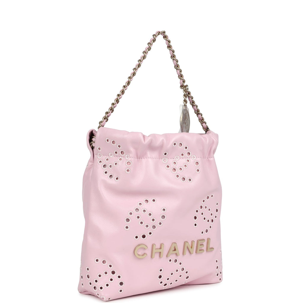 Chanel Mini 22 Bag Pink Shiny Calfskin Brushed Gold Hardware