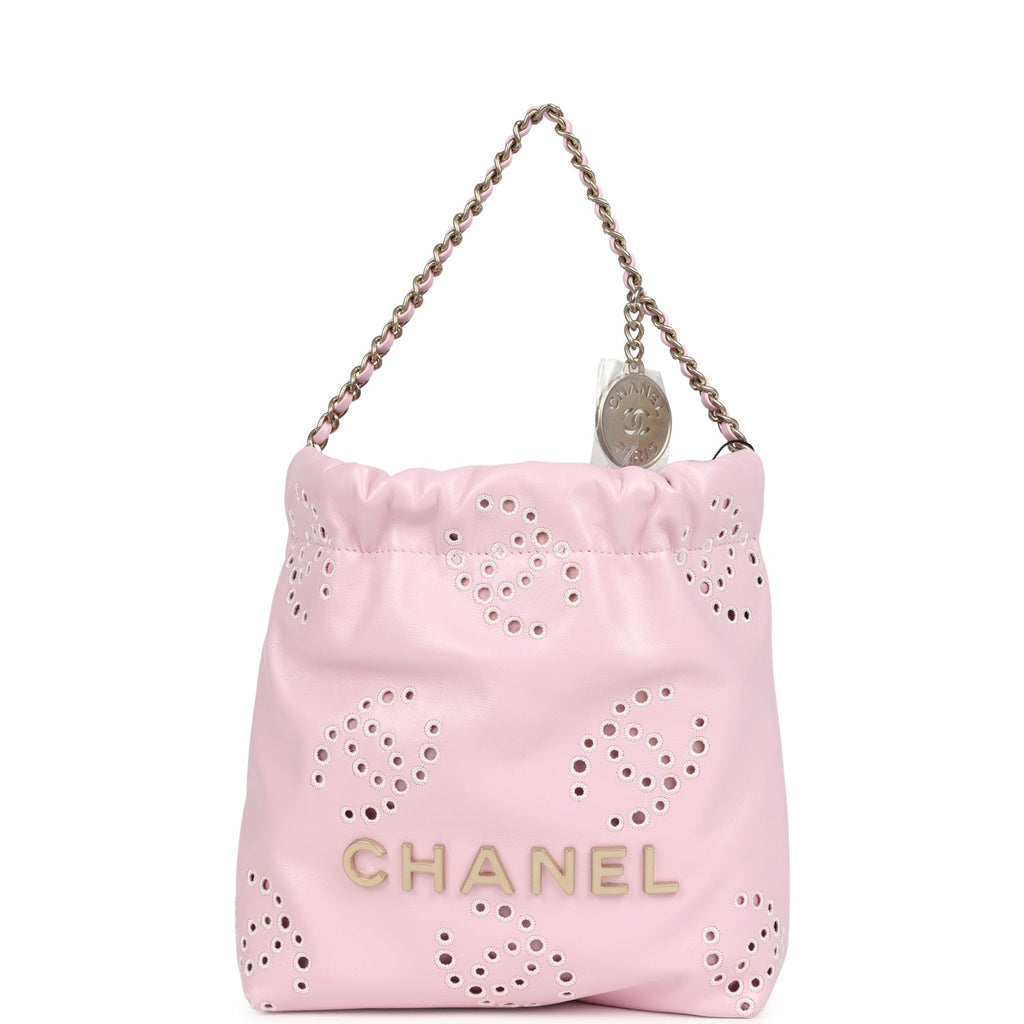 Chanel Mini 22 Bag Pink Shiny Calfskin Brushed Gold Hardware