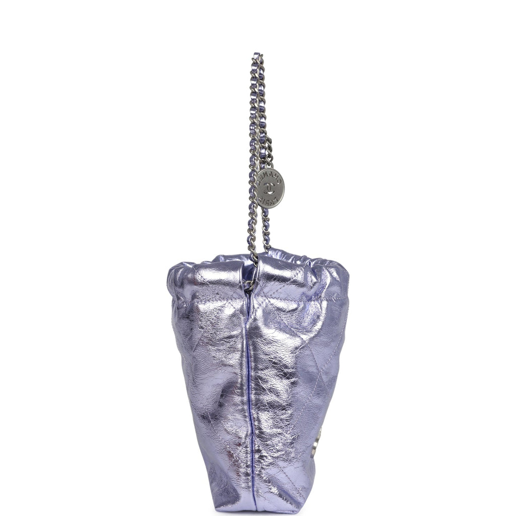 Chanel Mini 22 Bag Purple Metallic Calfskin Brushed Silver Hardware