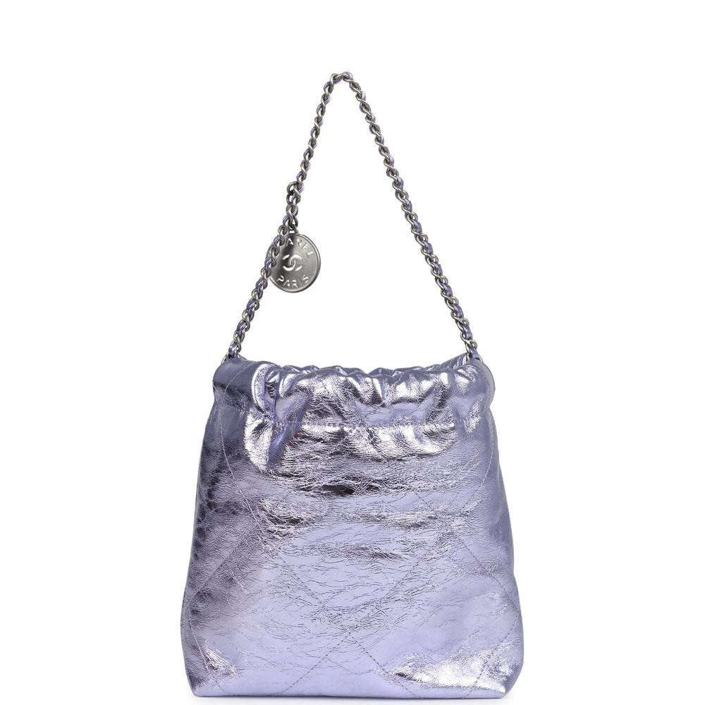 Chanel Mini 22 Bag Purple Metallic Calfskin Brushed Silver Hardware