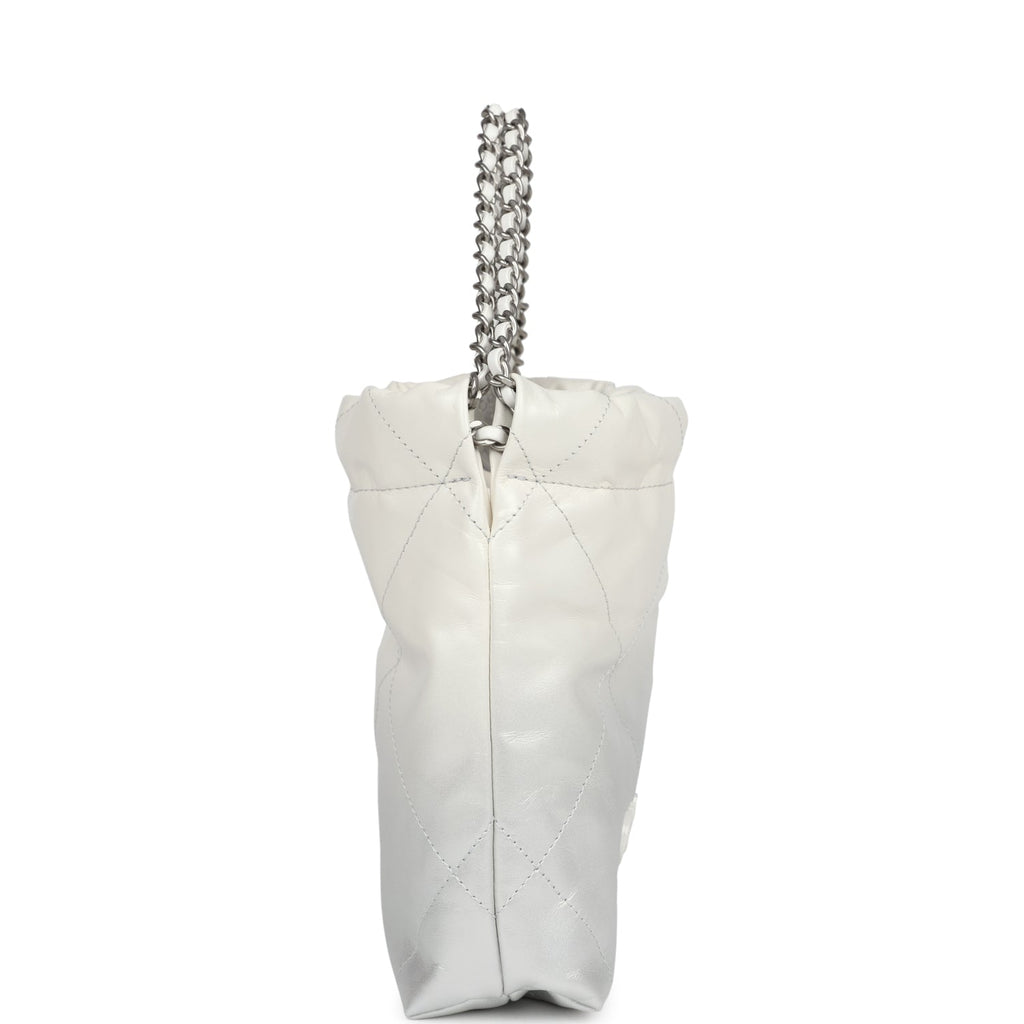 Chanel Mini 22 Bag White And Silver Ombre Metallic Calfskin Silver Hardware