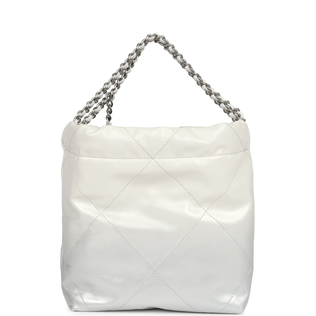 Chanel Mini 22 Bag White And Silver Ombre Metallic Calfskin Silver Hardware