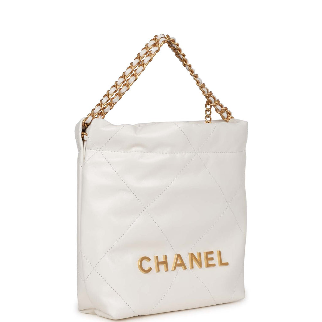 Chanel Mini 22 Bag White Calfskin Antique Gold Hardware