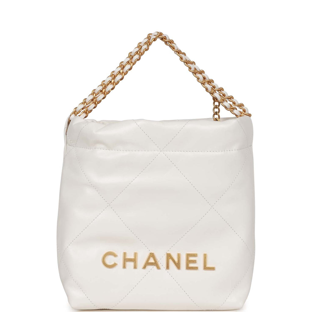 Chanel Mini 22 Bag White Calfskin Antique Gold Hardware
