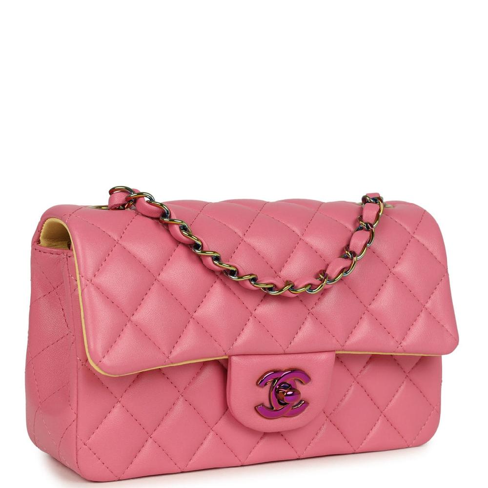 Chanel Mini Classic Rectangular Flap Bag Pink And Yellow Lambskin Iridescent Hardware