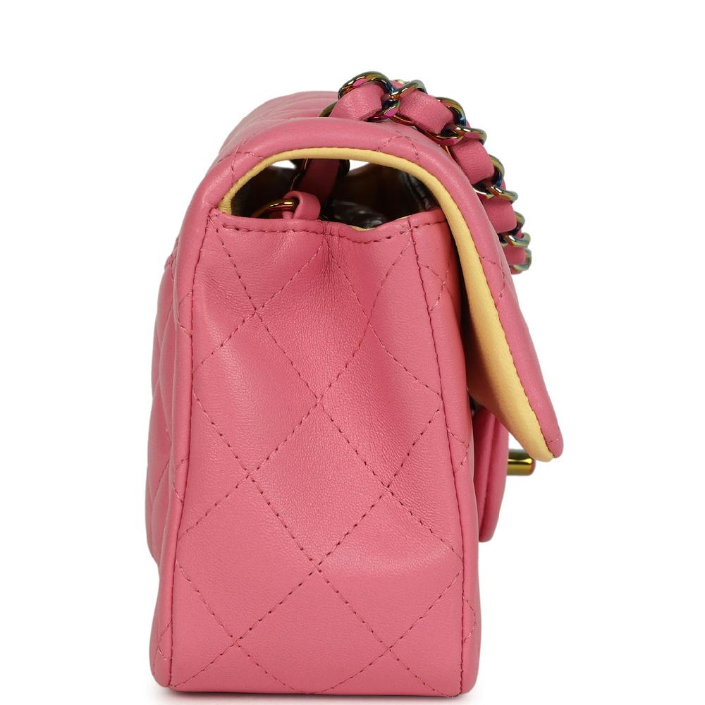 Chanel Mini Classic Rectangular Flap Bag Pink And Yellow Lambskin Iridescent Hardware