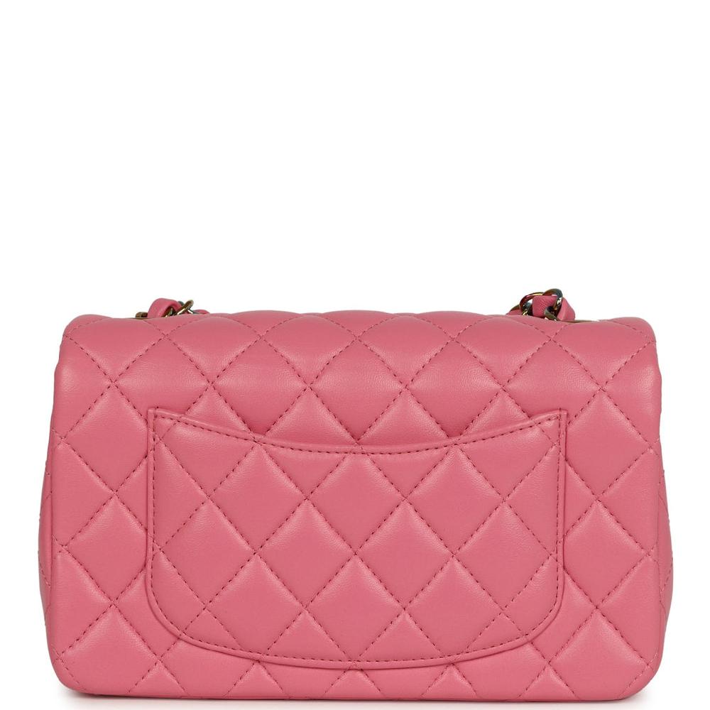 Chanel Mini Classic Rectangular Flap Bag Pink And Yellow Lambskin Iridescent Hardware
