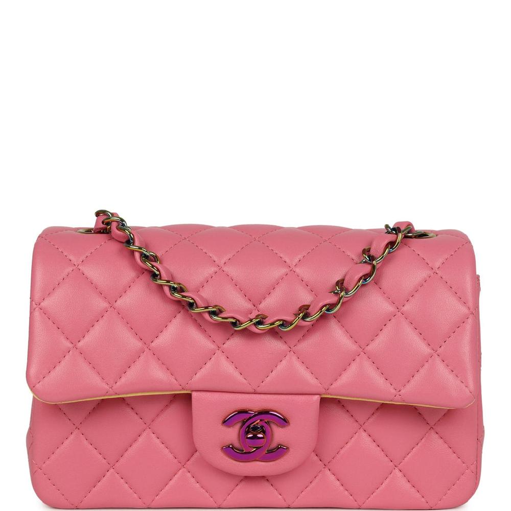 Chanel Mini Classic Rectangular Flap Bag Pink and Yellow Lambskin Iridescent Hardware