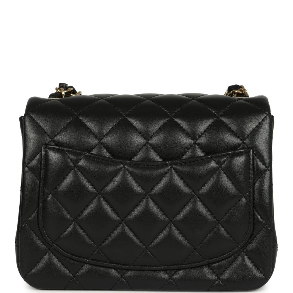 Chanel Mini Classic Square Flap Bag Black Lambskin Light Gold Hardware
