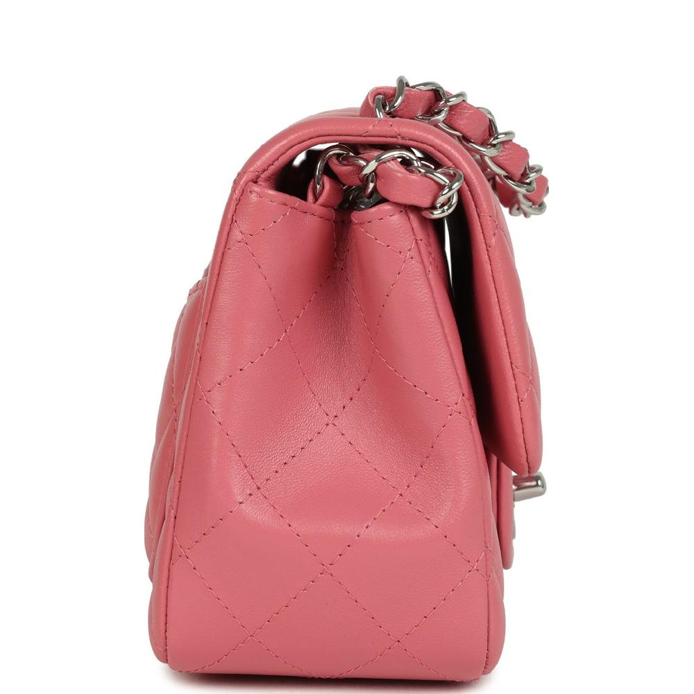 Chanel Mini Classic Square Flap Bag Pink Lambskin Silver Hardware
