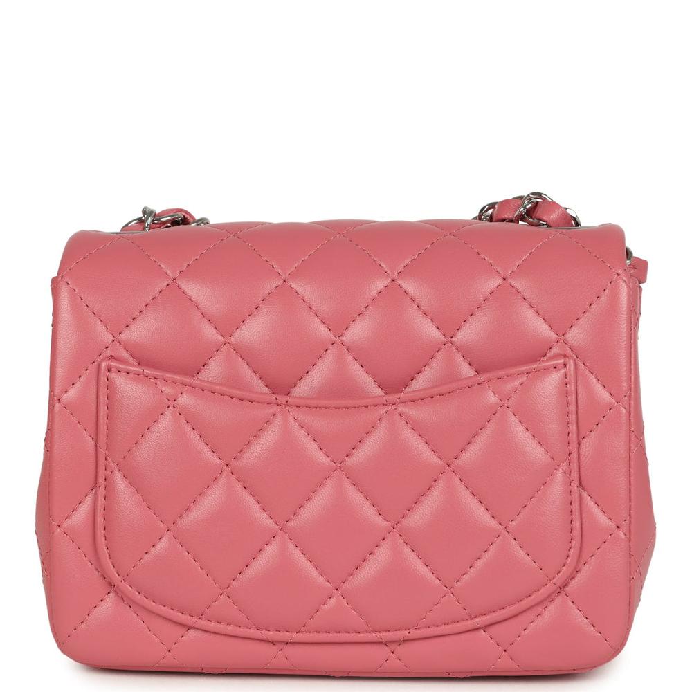 Chanel Mini Classic Square Flap Bag Pink Lambskin Silver Hardware
