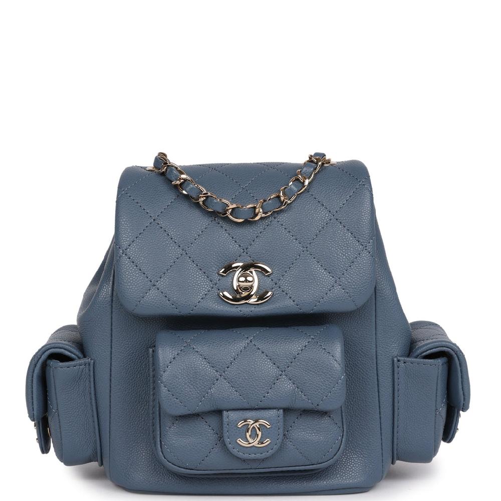 Chanel Mini Duma Backpack Blue Caviar Light Gold Hardware