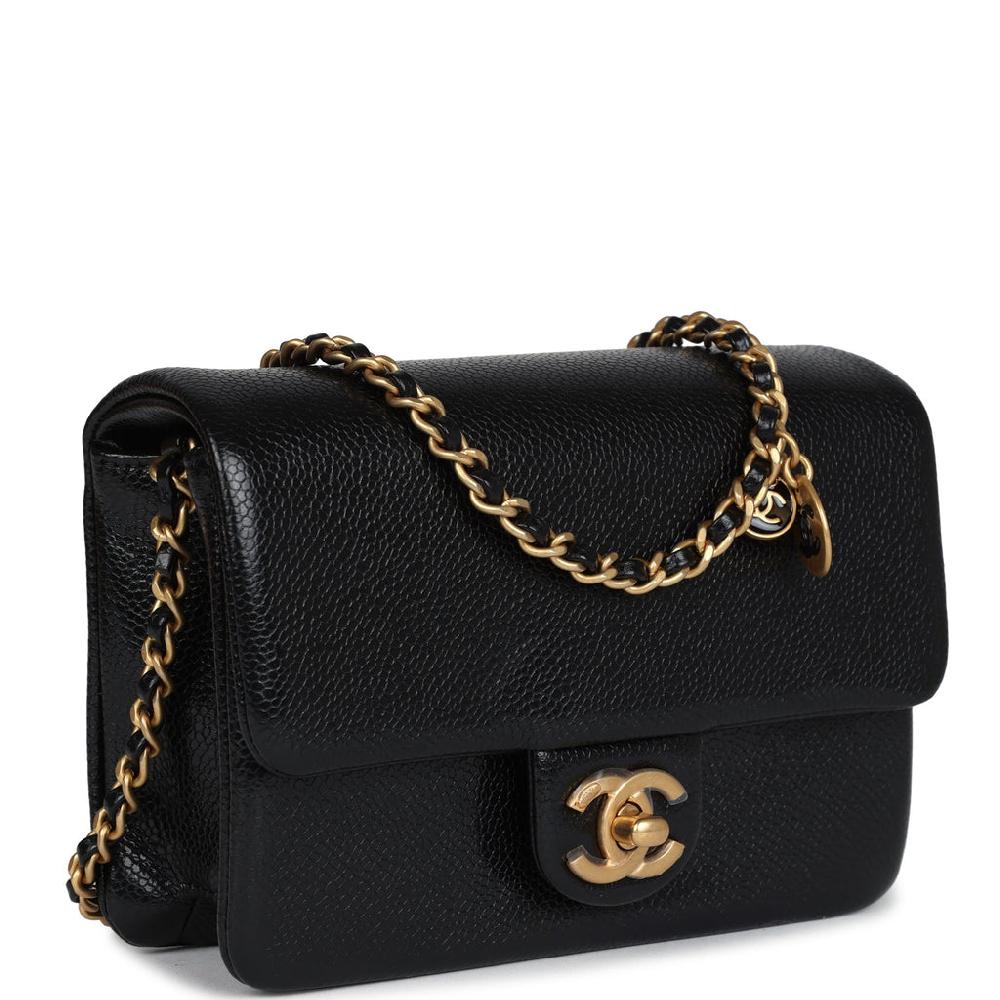Chanel Mini Flap Bag Black Shiny Caviar Brushed Gold Hardware