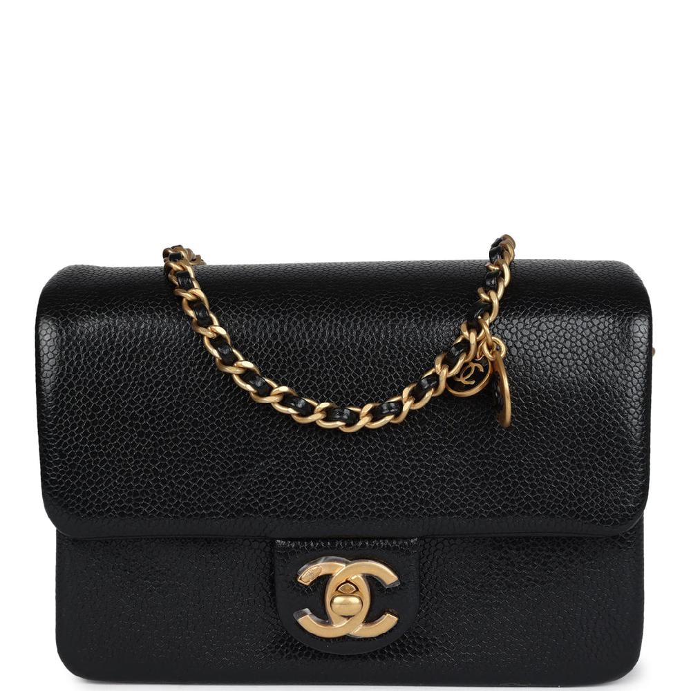 Chanel Mini Flap Bag Black Shiny Caviar Brushed Gold Hardware