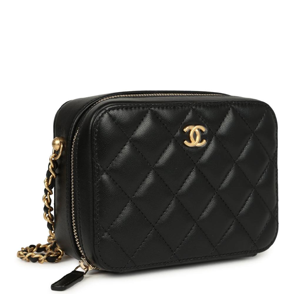 Chanel Mini Pearl Crush Clutch Bag With Chain Black Lambskin Antique Gold Hardware
