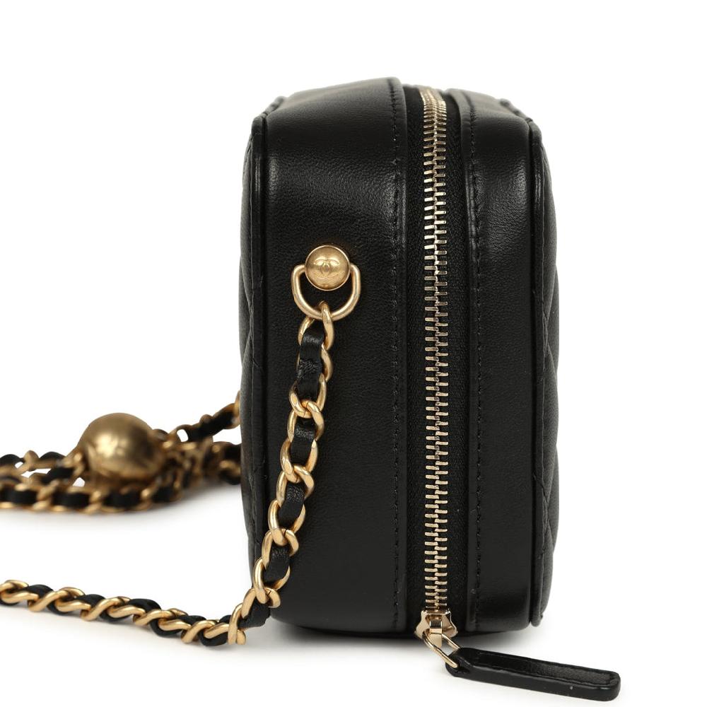 Chanel Mini Pearl Crush Clutch Bag With Chain Black Lambskin Antique Gold Hardware