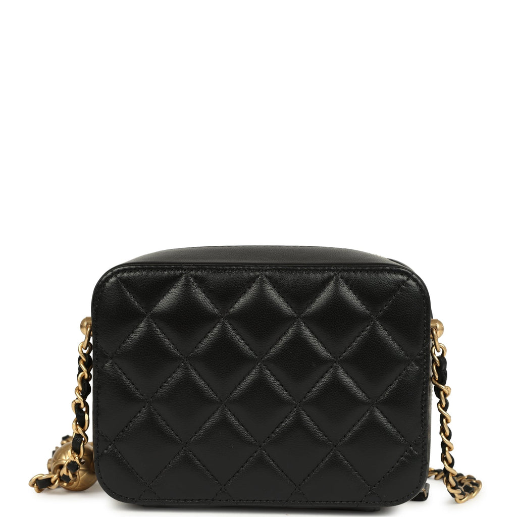 Chanel Mini Pearl Crush Clutch Bag With Chain Black Lambskin Antique Gold Hardware