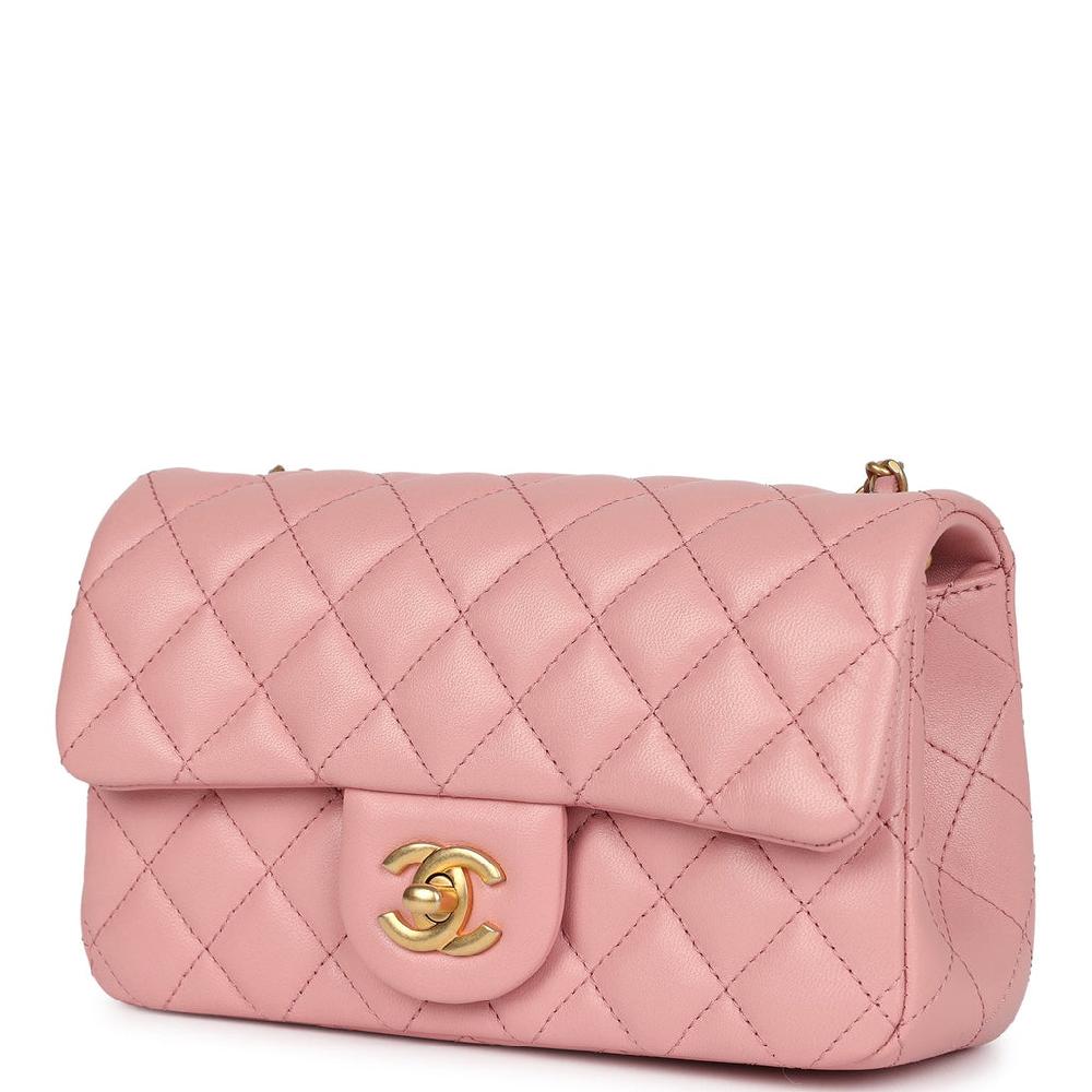 Chanel Mini Pearl Crush Rectangular Flap Dark Pink Lambskin Brushed Gold Hardware