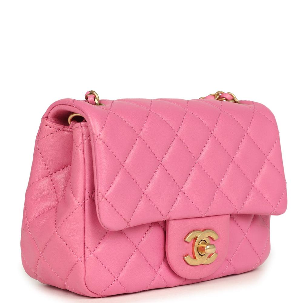 Chanel Mini Pearl Crush Square Flap Bag Pink Lambskin Brushed Gold Hardware