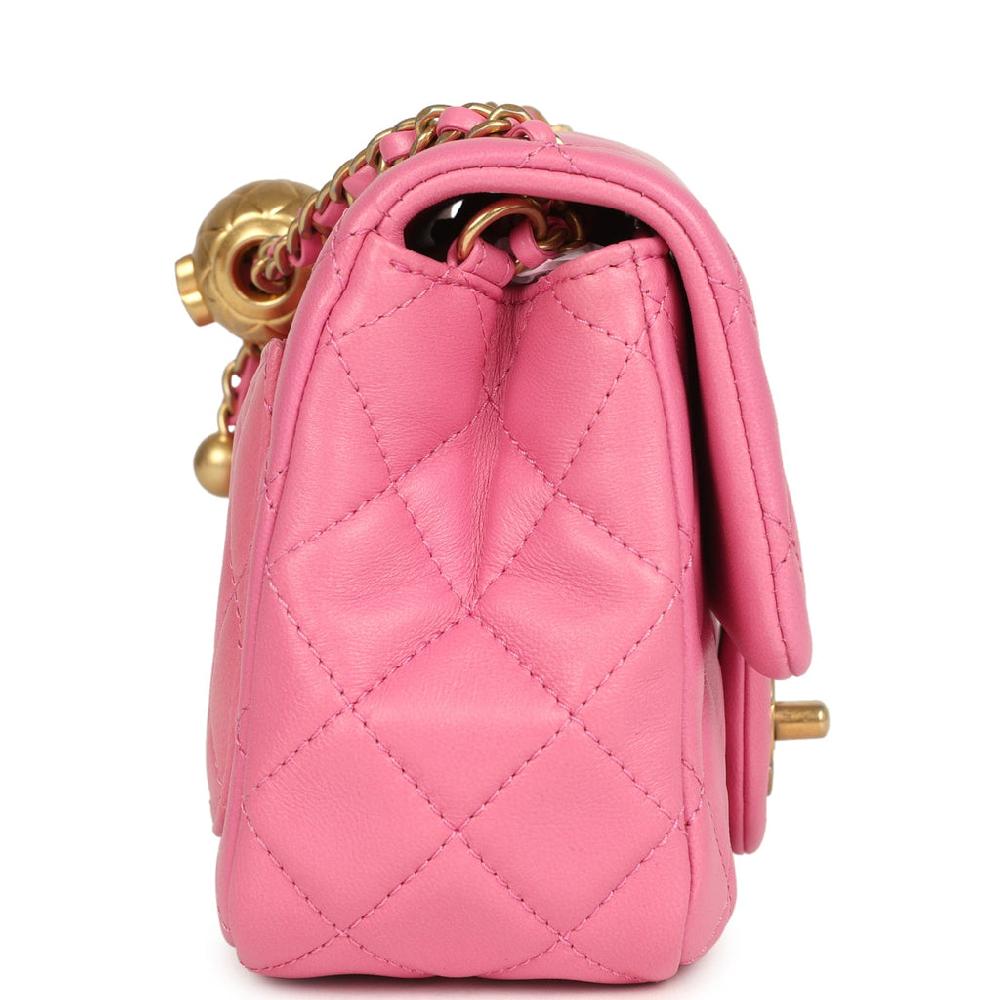 Chanel Mini Pearl Crush Square Flap Bag Pink Lambskin Brushed Gold Hardware