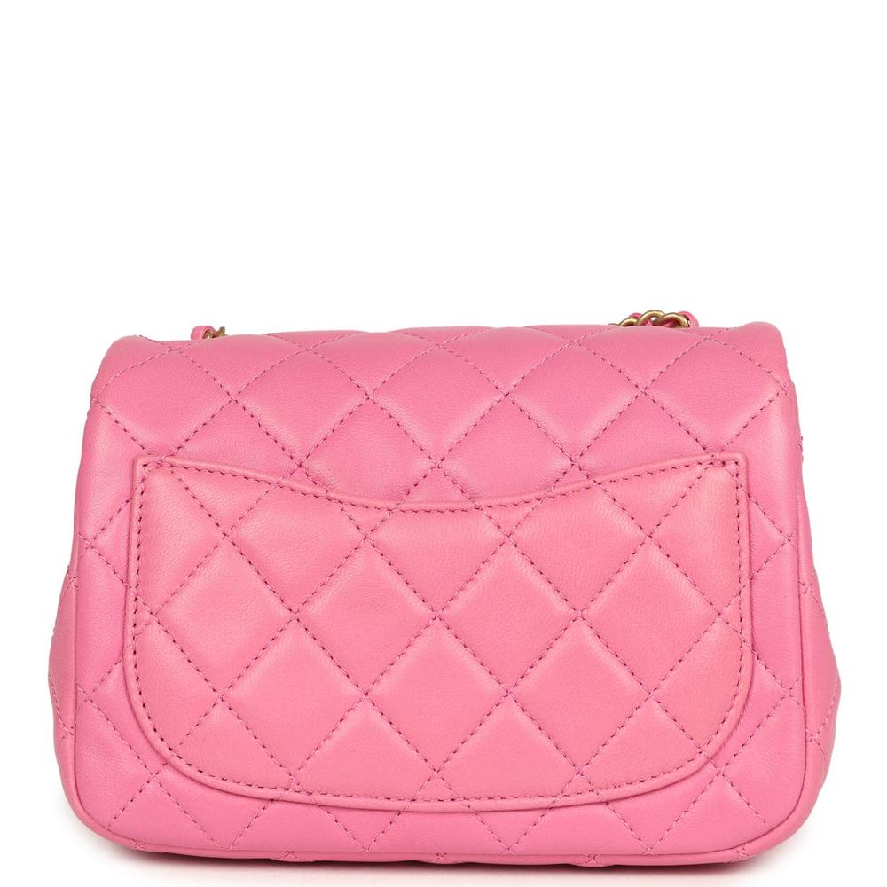 Chanel Mini Pearl Crush Square Flap Bag Pink Lambskin Brushed Gold Hardware