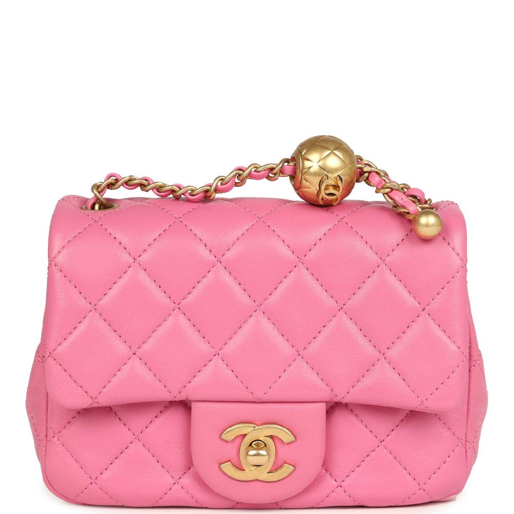 Chanel Mini Pearl Crush Square Flap Bag Pink Lambskin Brushed Gold Hardware