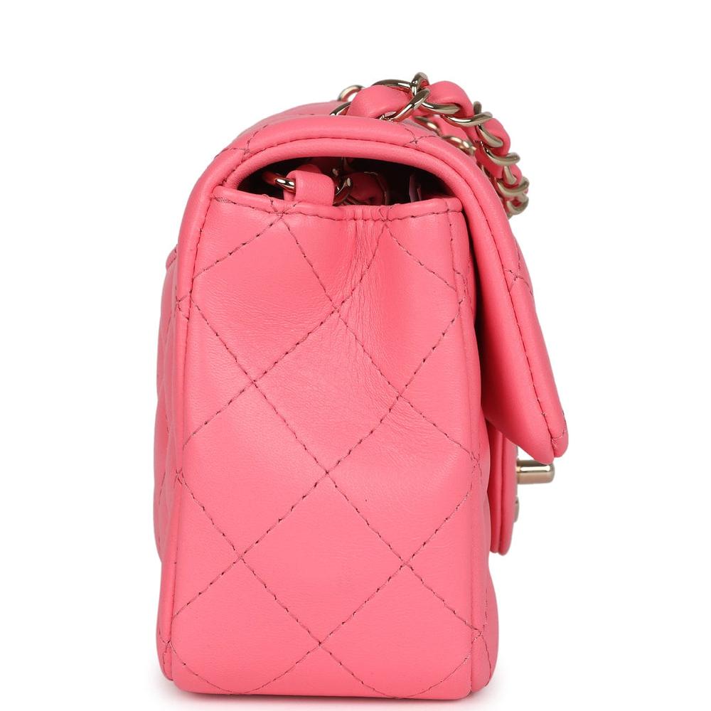Chanel Mini Rectangular Flap Bag Hot Pink Lambskin Light Gold Hardware