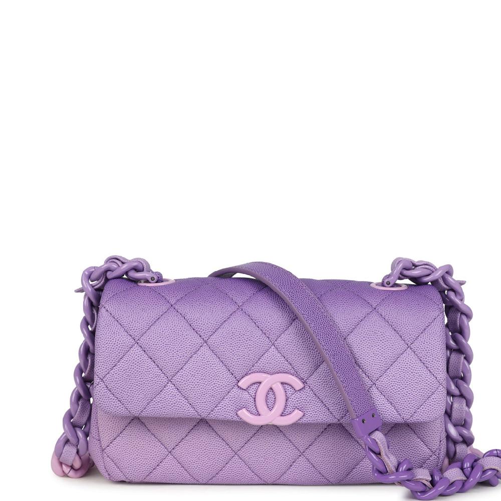 Chanel Mini Rectangular Flap Bag Ombre Purple Caviar Lacquered Metal Hardware