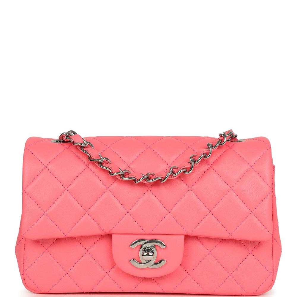 Chanel Mini Rectangular Flap Bag Pink Lambskin Silver Hardware