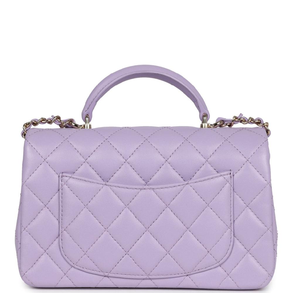 Chanel Mini Rectangular Flap Bag With Top Handle Lilac Lambskin Light Gold Hardware