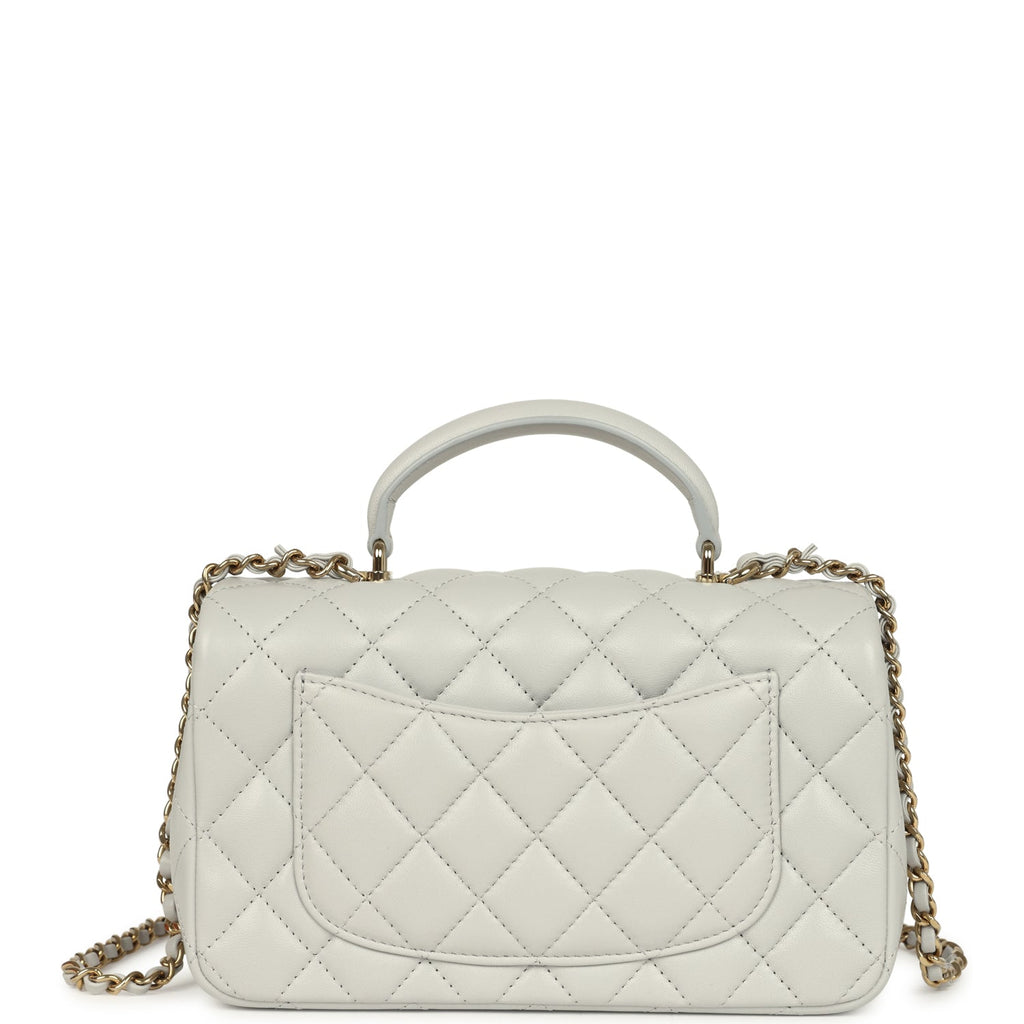 Chanel Mini Rectangular Flap Bag With Top Handle Light Grey Lambskin Light Gold Hardware